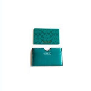 Coach Mini Mirror Card Purse Turquoise Signature Travel Mirror w/ Case